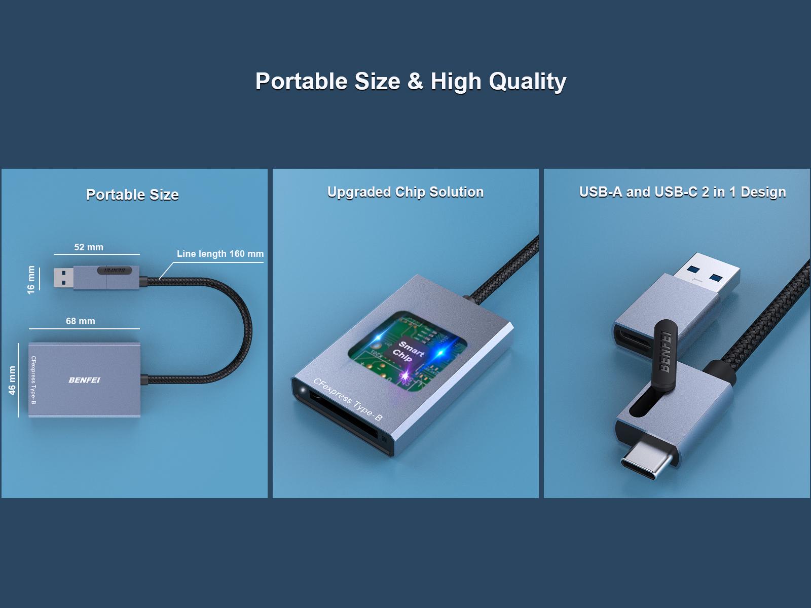 BENFEI CFexpress Type B Card Reader with USB 3.2 (Gen 2) 10Gbps, USB-C&USB-A 2-in-1 Plug Camera