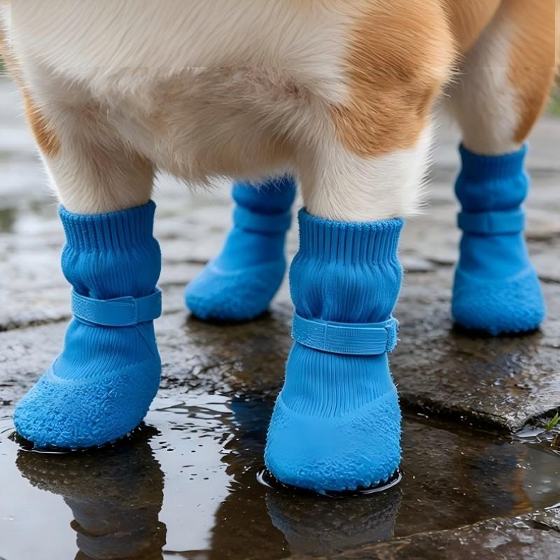 4 Pairs Pet Shoes, Waterproof Dog Rain Boots, Non-Slip Durable Puppy Socks, Soft Sole Outdoor Footwear, Paw Protector Booties, All-Season Pet Accessories