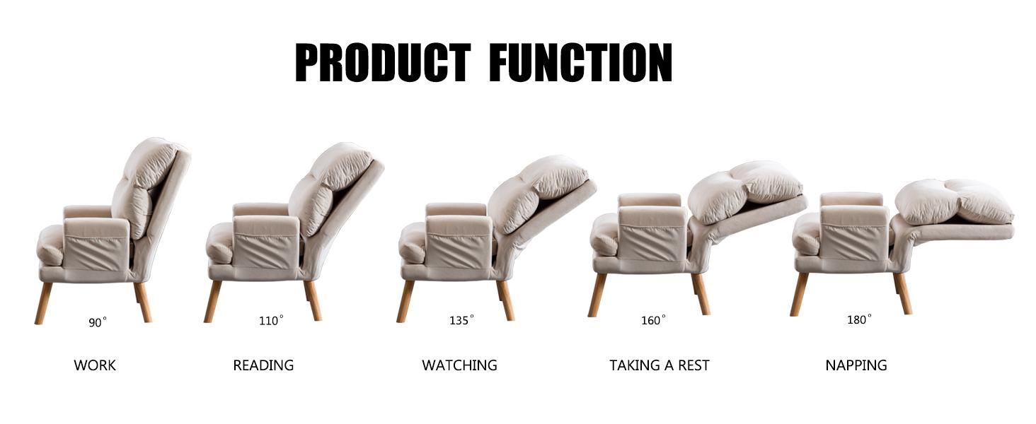 [Dealsforyoudays]Ebello 26" Wide Modern Accent Chair with Seat Cushion, Soft Fabric Armchair, Adjustable Backrest and Side Pockets, Comfortable Lounge Chair for Living Room, Bedroom, Apartment, Office, Beige