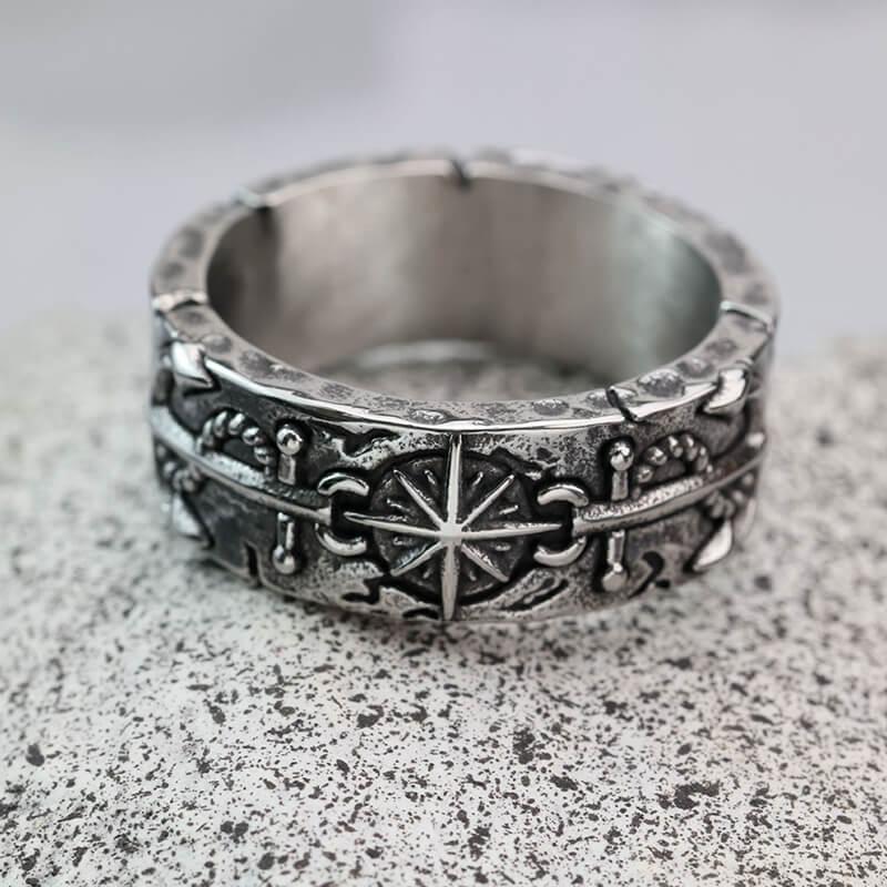 GTHIC Vintage Eight-Pointed Star Pirate Anchor Stainless Steel Ring for Men Women Daily Wear Fashion Jewelry Accessories GTHIC Vintage Eight-Pointed Star Pirate Anchor Stainless Steel Ring for Men Women Daily Wear Fashion Jewelry Accessories