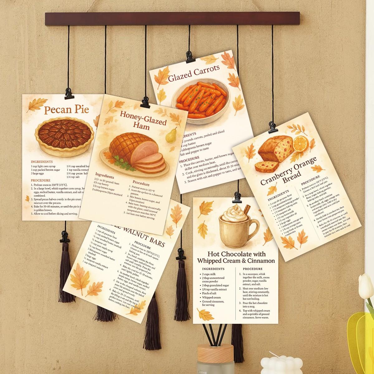 20 Holiday Recipe Cards, Fall Harvest Thanksgiving Recipes, Complete Ingredients and Steps Guide, Beginner Baking Reference, Kitchen Wall Decor, Gift for Bakers