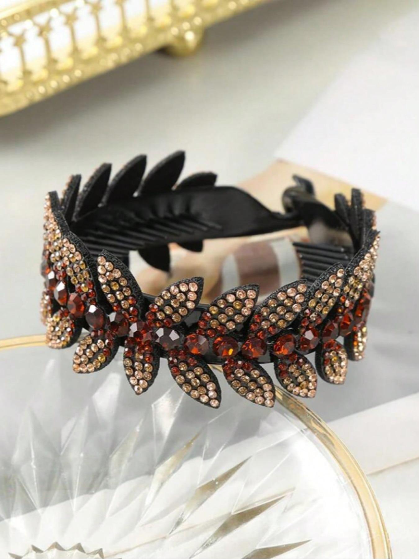 Women Hair Claw Clip with Rhinestone Flower Design, Random Color Crystal, Stylish Updo Hair Accessory for Daily Wear, Wedding & Special Occasions