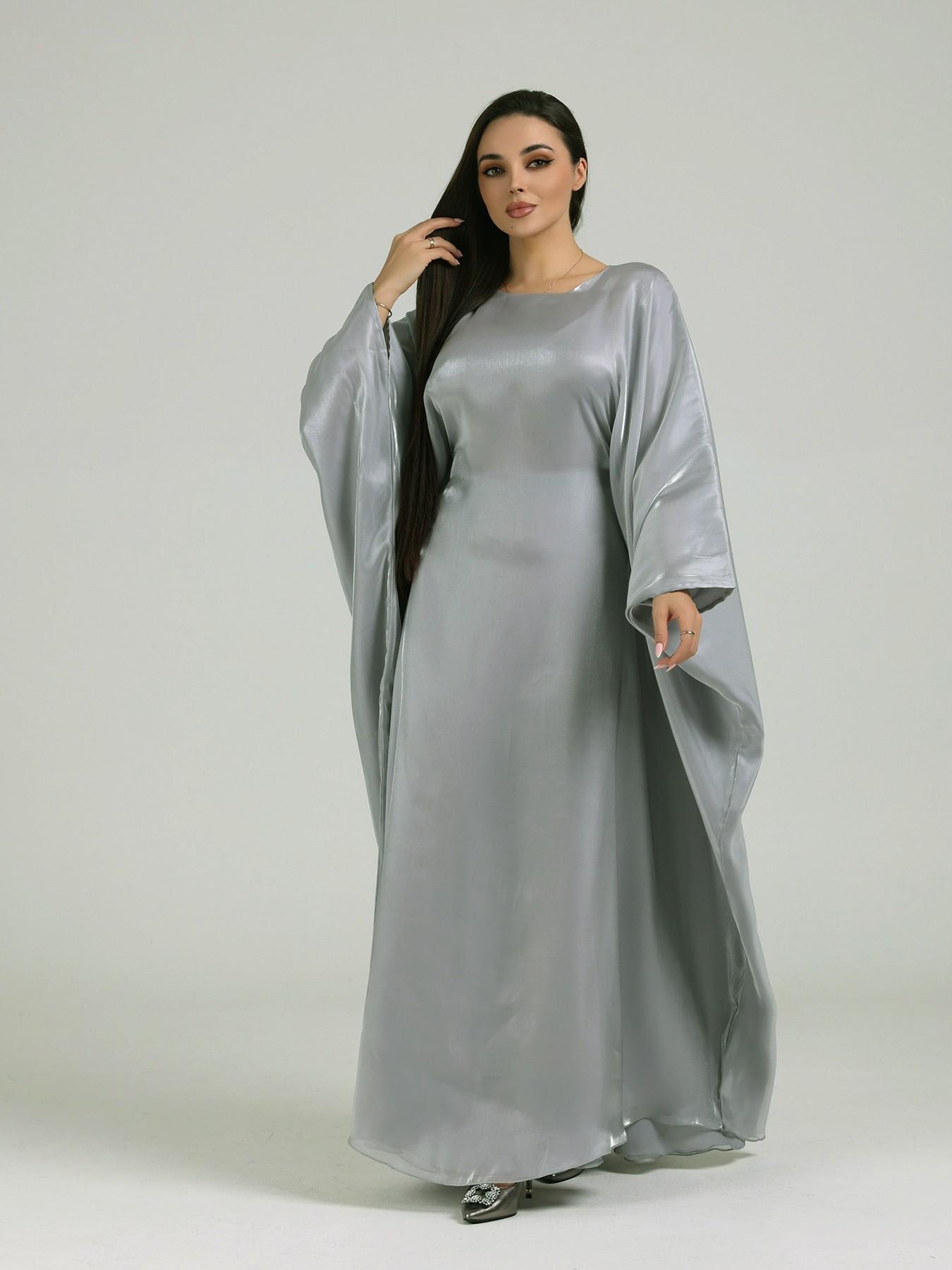 Women's Solid Color Round Neck Kaftan Robe, Muslim Women's Gowns, Modest Fashion Long Sleeve Dress for Daily Wear, Women's Islamic Clothing for All Seasons