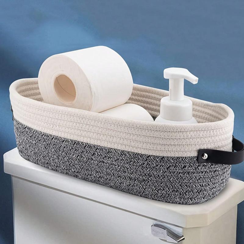 Boho Style Woven Storage Basket, Decorative Bathroom Organizer, Toiletries Basket, Multi-Purpose Household Essentials, Durable & Stylish Design