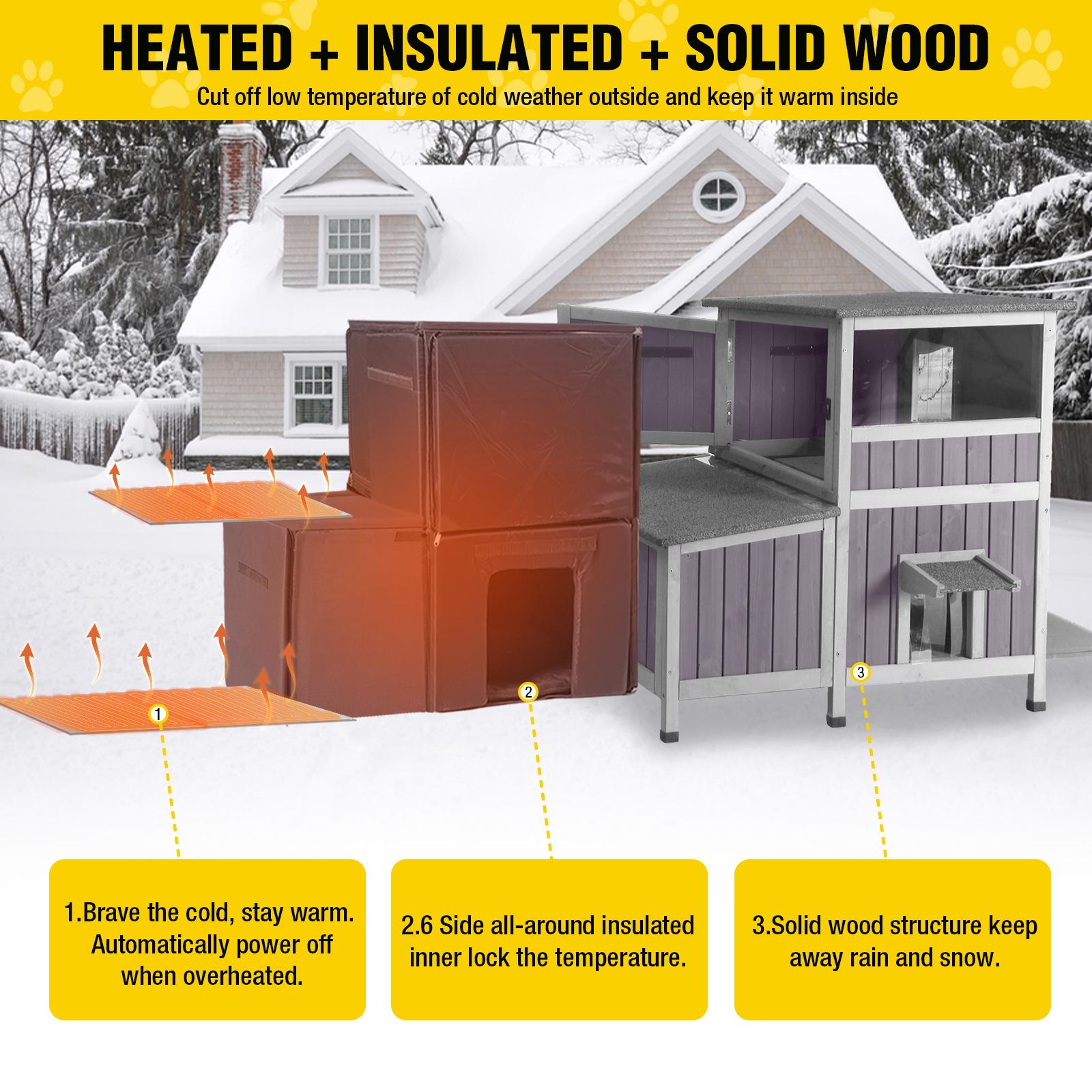 Aivituvin-AIR7033-IN-HP Heated Winter-Proof Feral Cat House | Insulation Liner| Heated Pad,Two-Stroy Insulated Outdoor Cat Shelter with Heater