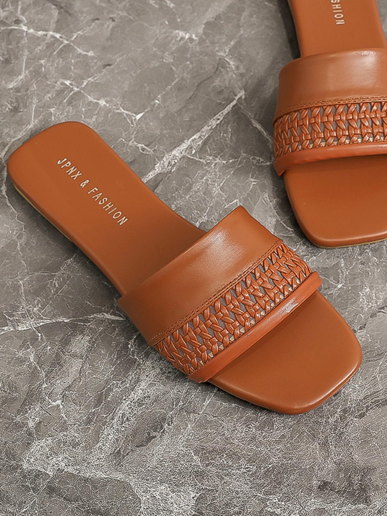 Women's Braided Hollow Out Square Toe Sandals, Casual Flat Slip-On Shoes, Trendy Summer Fashion Footwear