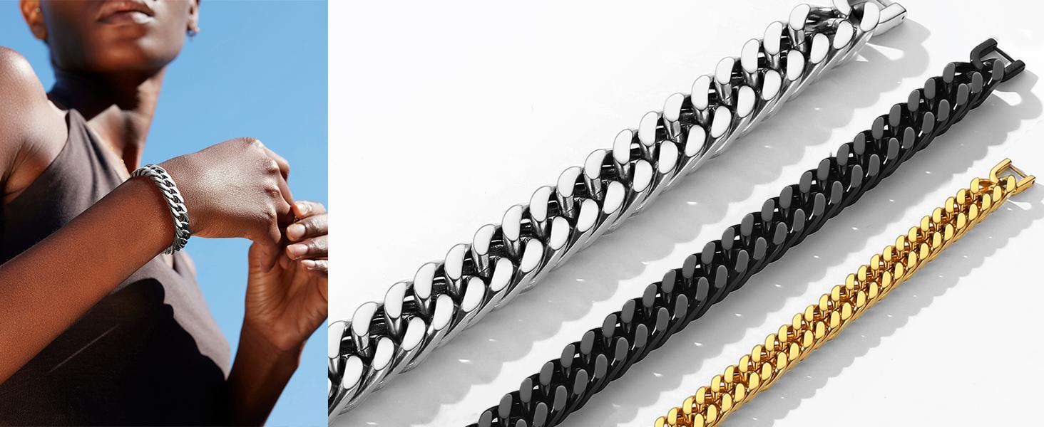 PROSTEEL Franco Chain Link Bracelet Stainless Steel Cuban Chain Bracelet Trendy Chunky 8mm/12mm/17mm Width Bracelets Unisex For Men Women Gift Box