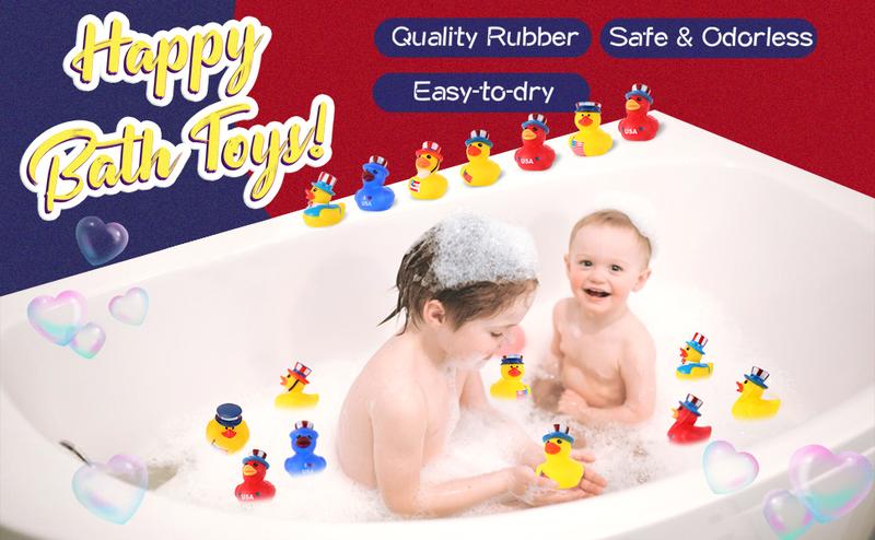 24 Pcs Patriotic Rubber Ducks, 4th of July Ducks for Ducking, Bulk Ducks for Jeeps Fourth of July Independence Day Gifts Party Favors Bath Water Pool Toys Birthday Gifts Classroom Prizes for Kids