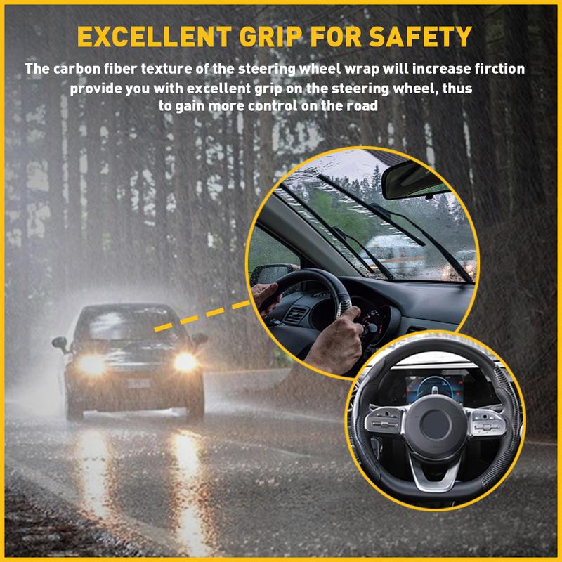 AUXITO 37cm -38cm 15" Steering Wheel Cover Faux Leather For Acura Carbon Fiber