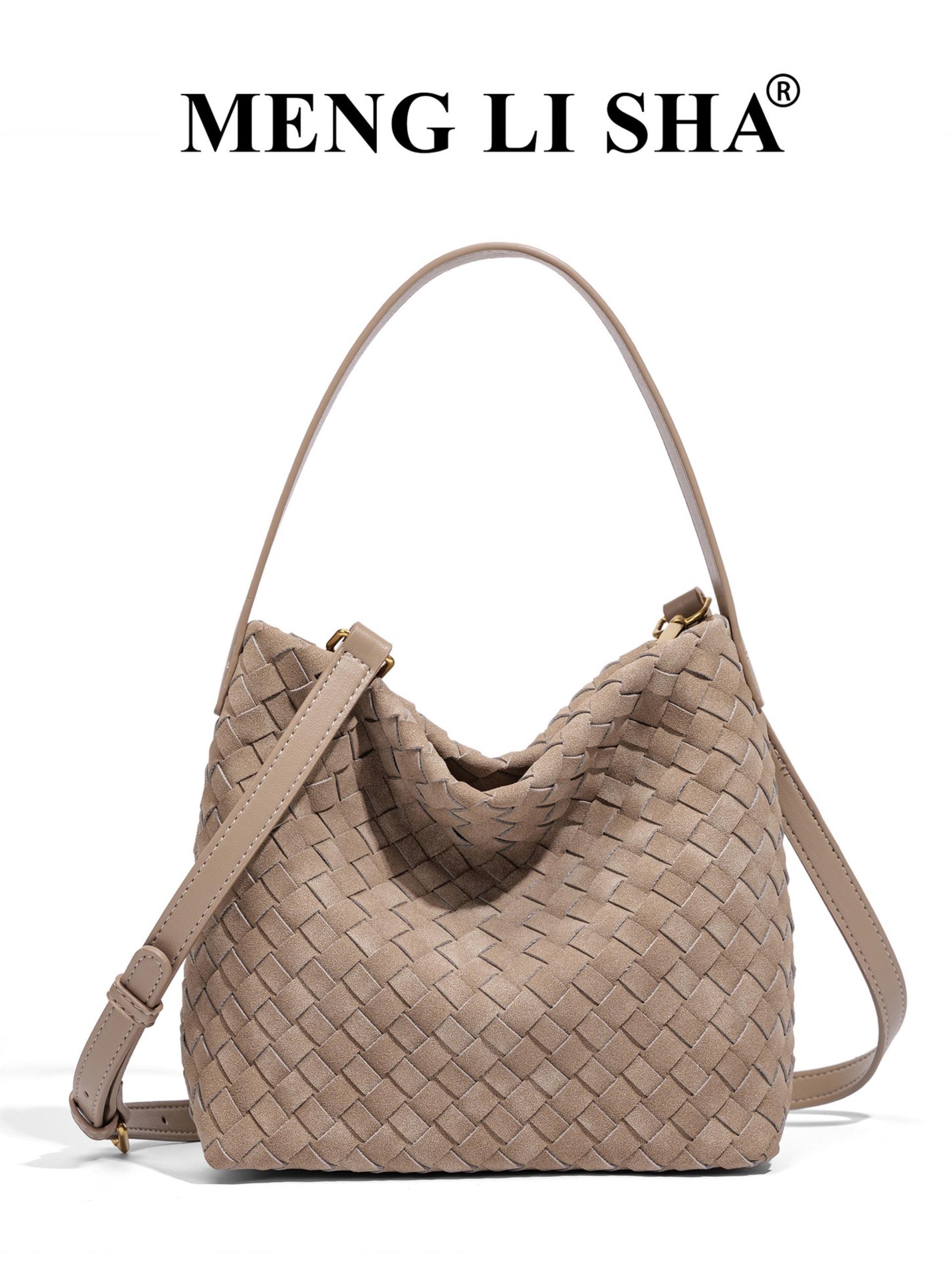 New Handmade Woven Tote Bag for Women, Luxury Bucket Bag, Lazy Style Commute Shoulder Crossbody Handbag, Large Capacity Leather Bag