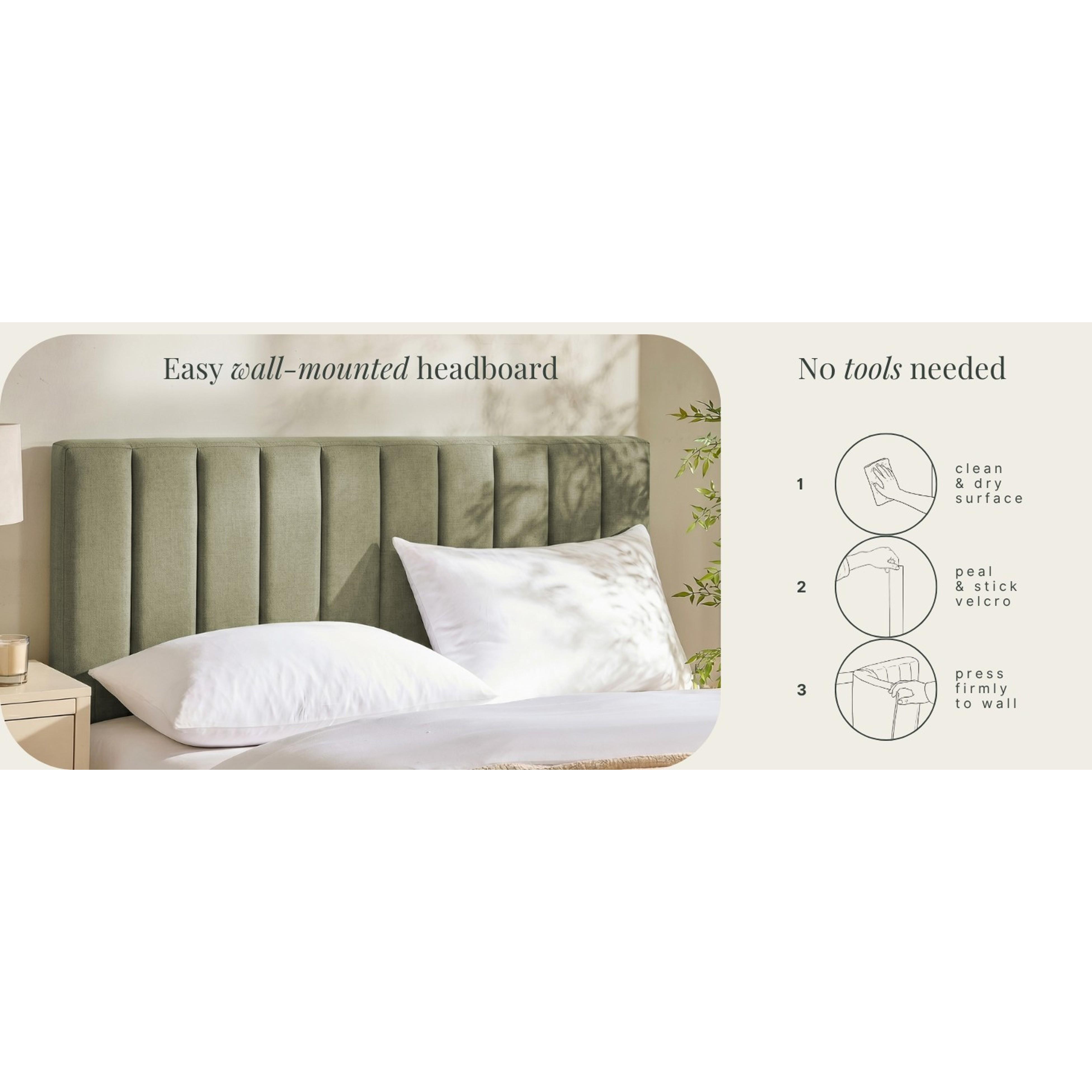 Wall Mounted Full Headboard Only, Bed Headboard Full Size | Easy Assemble, Floating Peel & Stick, Upholstered Channel Stitched, 3D Wall Panels, 5 Strips of 3M Tape Included, Off White