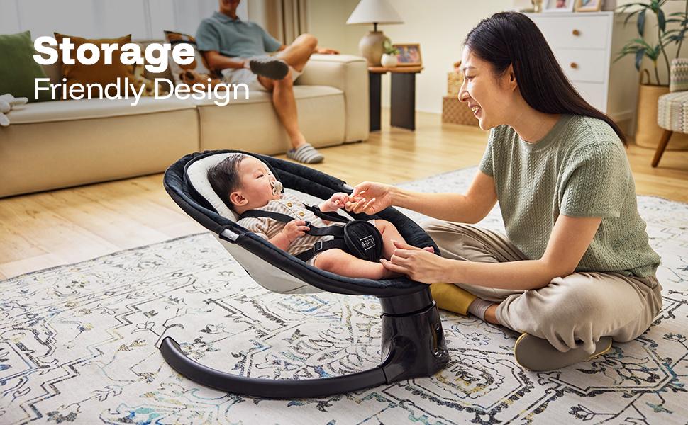 HARPPA Weddell Lite | Compact Electric Baby Swing with Music Speaker, Newborn Bouncer & Rocking Chair, Foldable Bassinet for Baby with Harness, 5 Adjustable Speeds