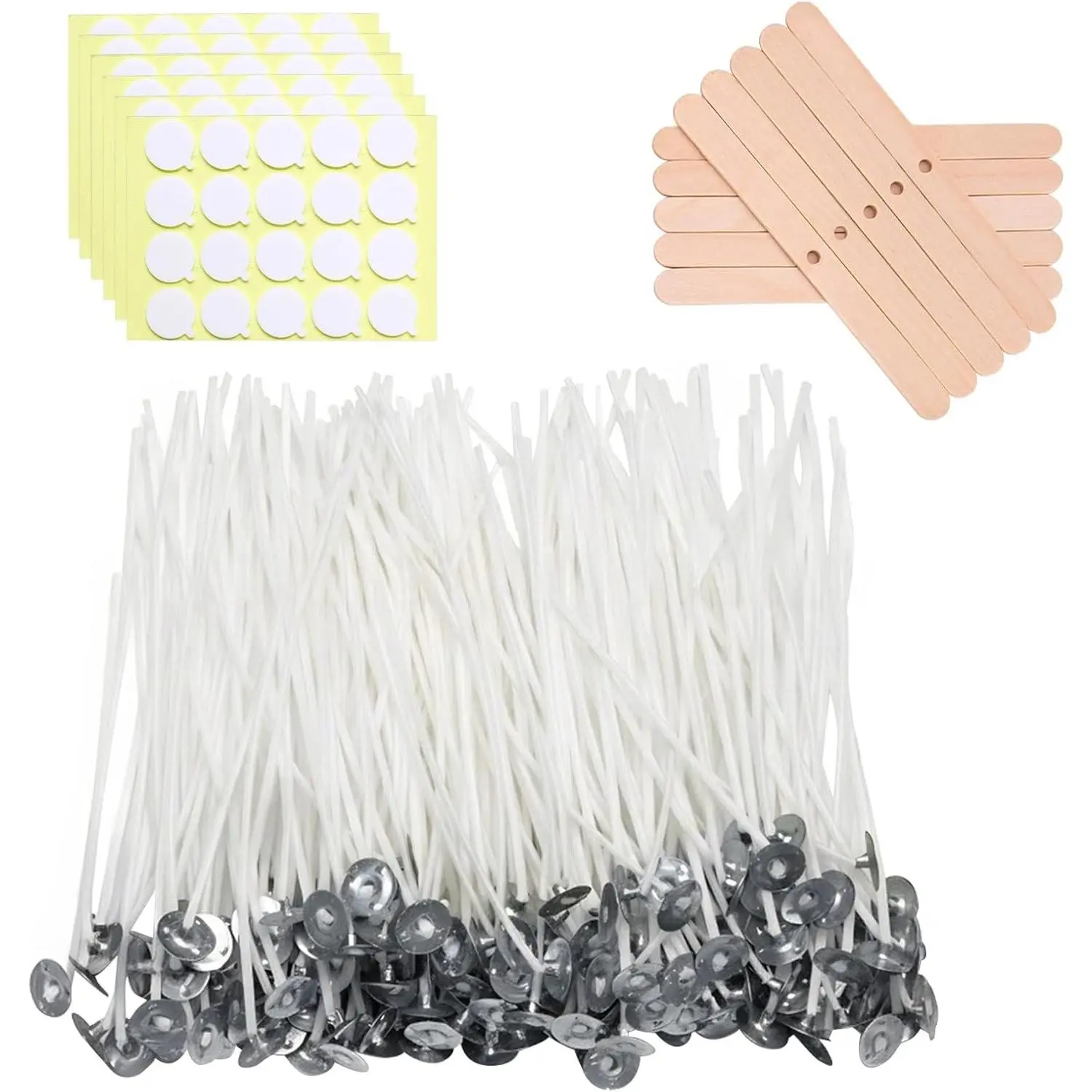 6 Inch 120Pcs Pre Waxed Cotton Candle Wick for Candle Making | 120 Candle Stickers, 10Pcs Wick Holders for Home, Soy Wax, Crafts, Gift Making
