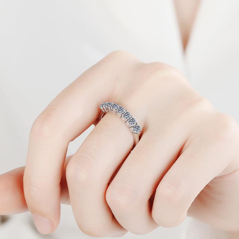 EAMTI 925 Sterling Silver Synthetic Moissanite Wedding Band for Women Half Eternity Stackable Ring