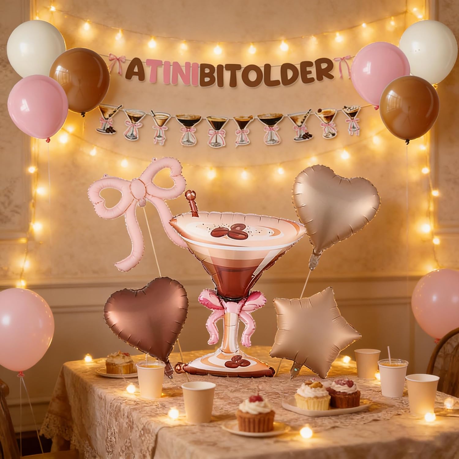 A Tini Bit Older Birthday Decorations Espresso Martini Birthday Party | Martini Balloon Bow Heart Shape Foil Balloons for Bachelorette Decor Girls Bithday Party Supplies