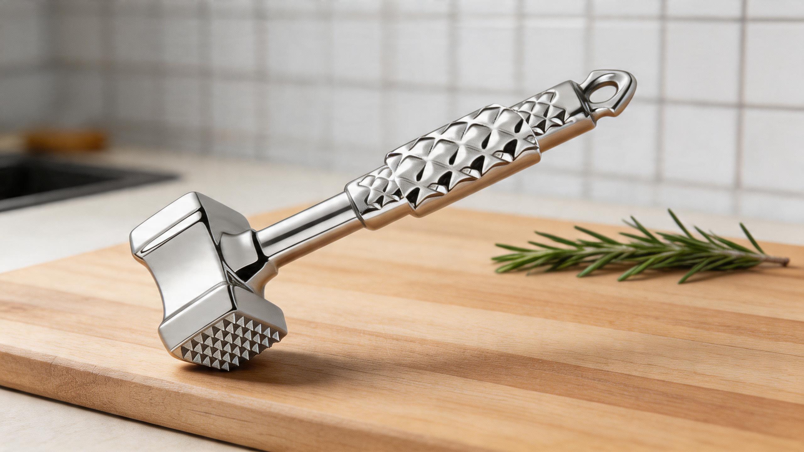 Dual-Sided Stainless Steel Kitchen Meat Tenderizer Tool with Non-Slip Grip, Ideal for Steaks & Poultry, Dishwasher Safe, Backed by Lifetime Guarantee