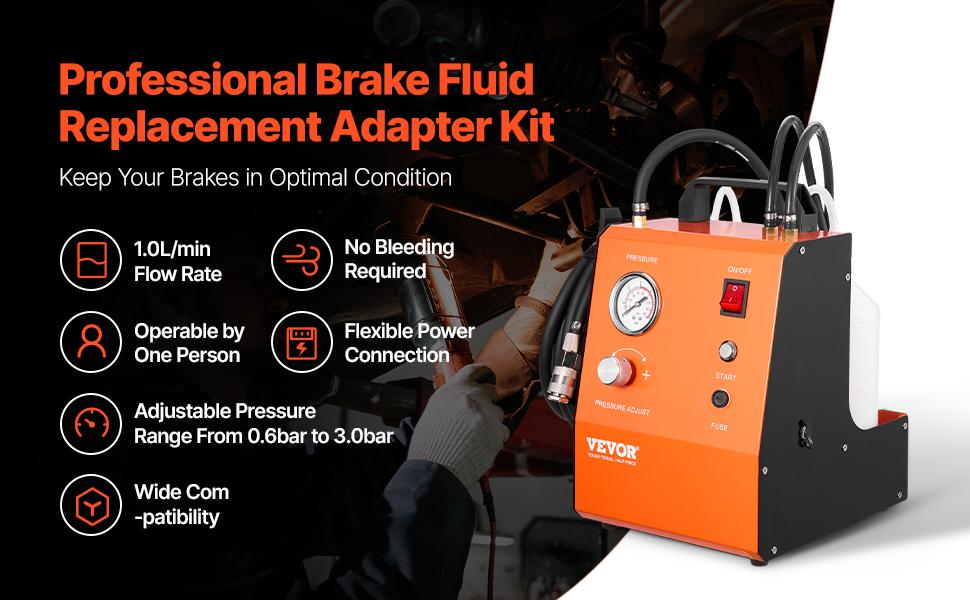 VEVOR 110V Electric Brake Bleeder Kit for Brake Bleeding, Professional Master Cylinder Bleeder with Built-In Gauge & Air Pump, Versatile Adapter Set for DC/AC Power