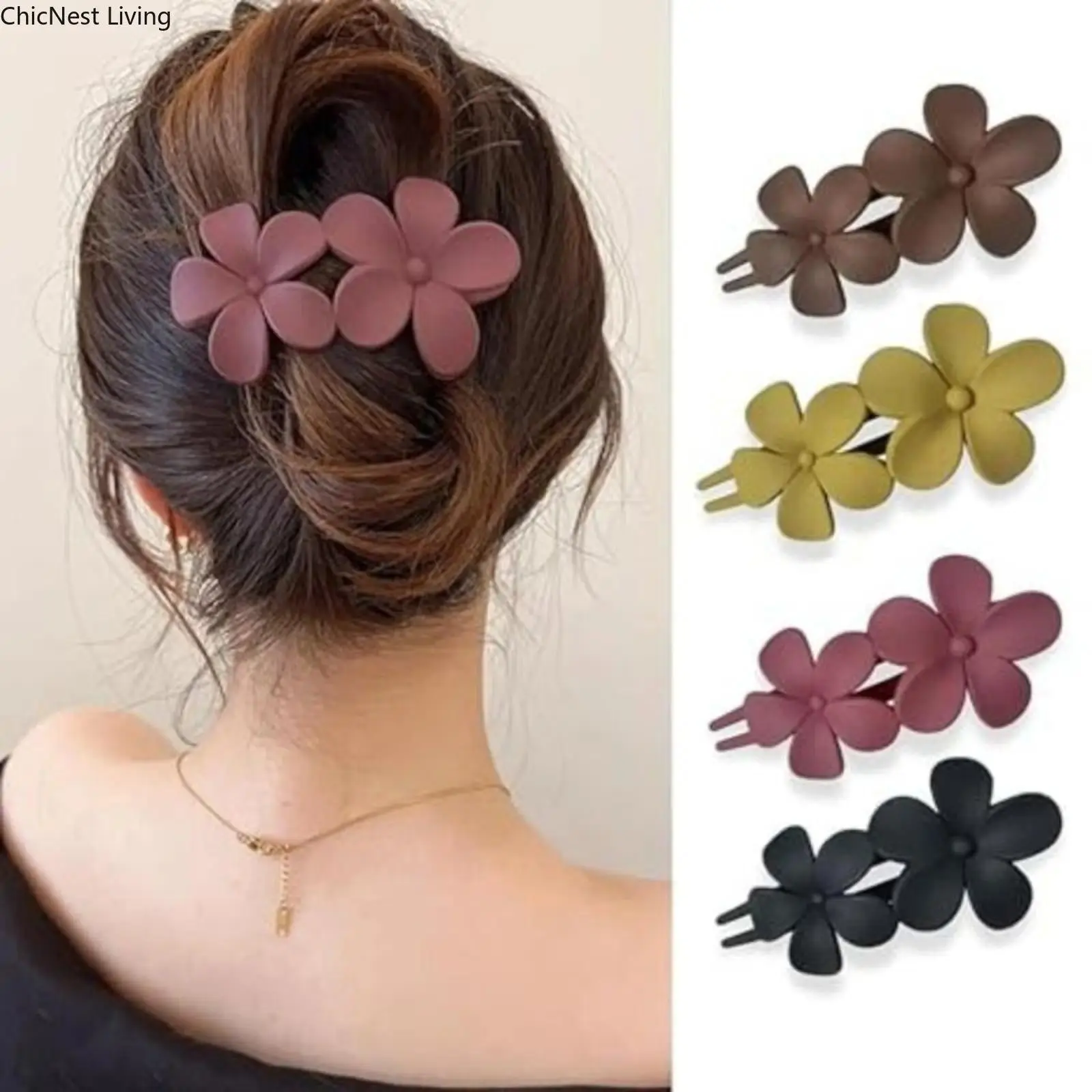 4Pcs Flower Flat Hair Clips for Women Matte Flat Hair Claw French Alligator Clips Non-Slip Cute Duck Billed Flat Claw Clips for Thick Hair for Girls SpringStatements tiktokshopbacktoschool