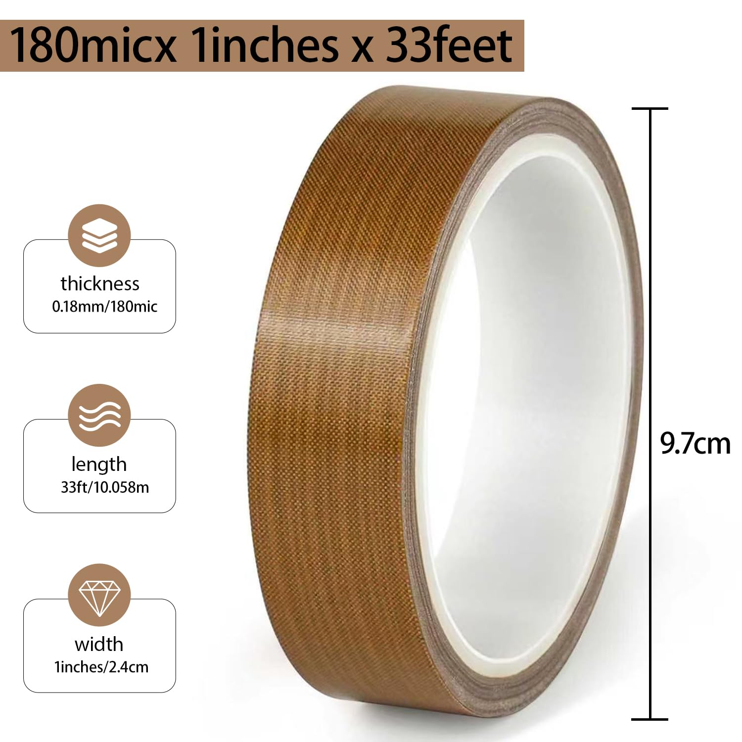Teflon Glass Cloth Tape,1''x 33ft x 0.18mm,PTFE Coated Fiberglass Adhesive Tape,High Temperature PTFE Tape for Vacuum Sealer Machine,Hand Impulse Sealers Insulation,Low Friction Tape,Squeak Resistant Teflon Glass Cloth Tape,1''x 33ft x 0.18mm,PTFE Coated Fiberglass Adhesive Tape,High Temperature PTFE Tape for Vacuum Sealer Machine,Hand Impulse Sealers Insulation,Low Friction Tape,Squeak Resistant