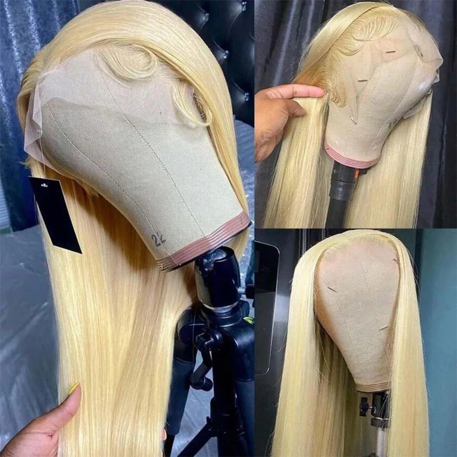 34 Inch #613 Lace Front Wig Human Hair Blonde Straight 13X4 HD Transparent Lace Front Wigs Blended Hair 200% Density Blonde Glueless Wigs #613 HD Straight Lace Frontal Wig Pre Plucked with Baby Hair
