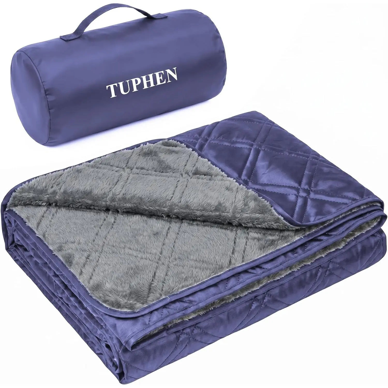 tuphen Large Camping Blanket Outdoor, 78x55in Extra Thick Travel Blanket with Sherpa Lining, Waterproof Foldable Soft Warm Machine Washable Mat for Camping Picnic Stadium Car Travel, Blue
