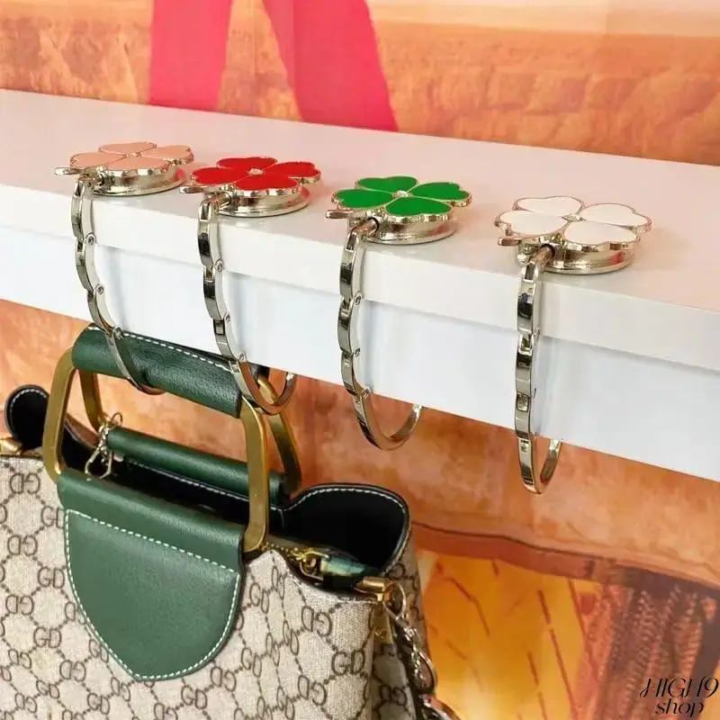 Clover Design Foldable Purse Hook, Portable Handbag Hanger For Desk & Table, Convenient Bag Holder Purse Accessory Hangs Anywhere
