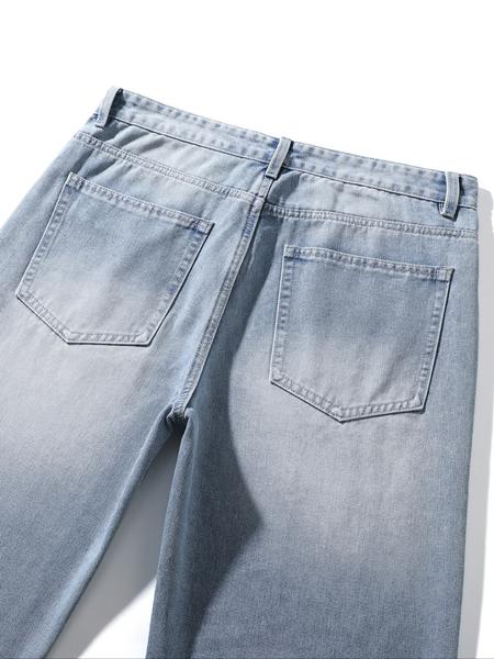 Men's Solid Color Denim Jeans, Loose Casual Comfy Wide Leg Trousers for Daily Wear, Woven Bottoms for All Seasons, Jean Pants Bottoms