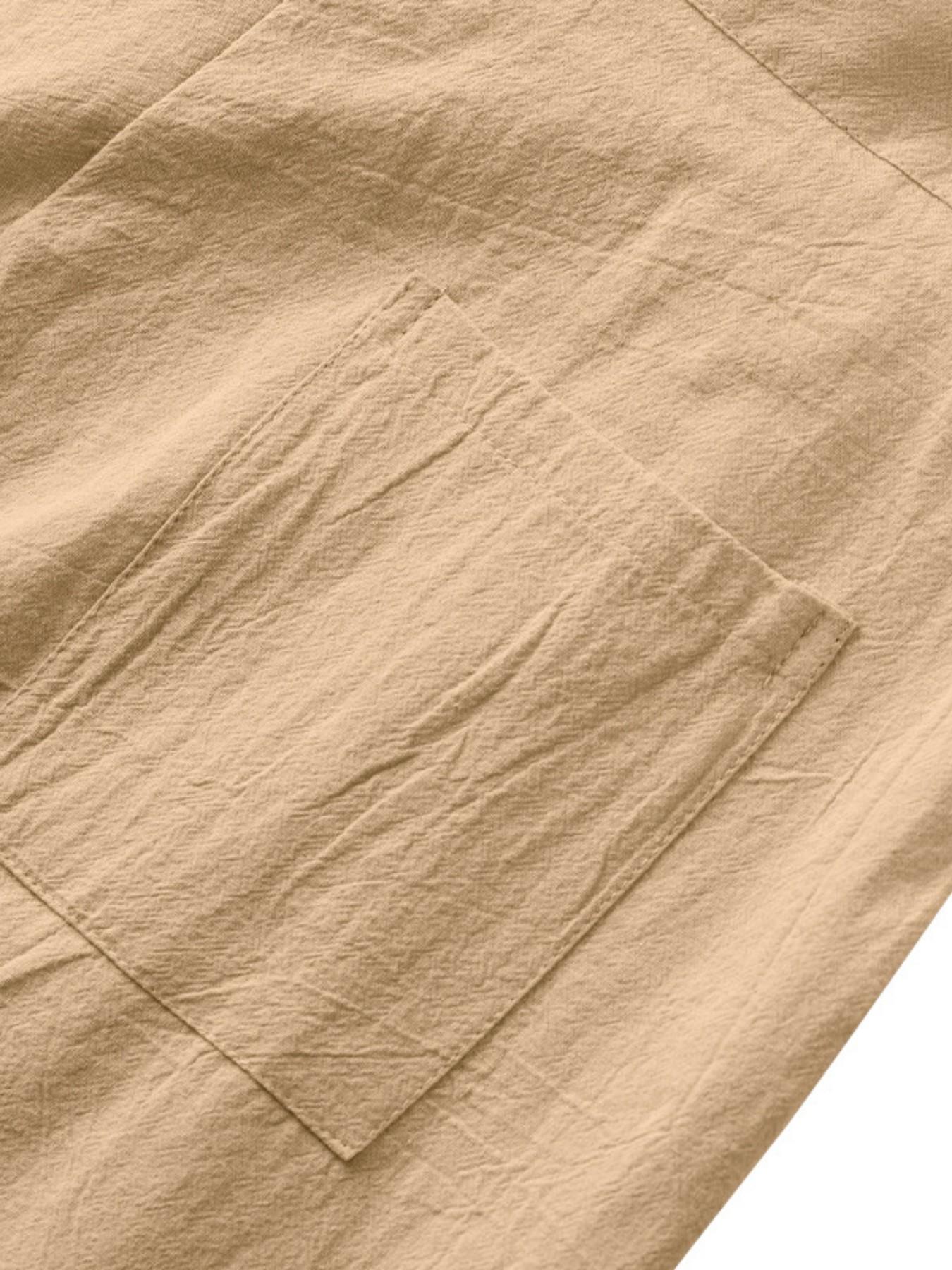 Men's Pleated Linen Breathable Straight Leg Casual Comfy Trouser, Single Button Front, Loose Fit, Relaxed Fit, Beach Vacation, Business, Solid Color, Multicolor