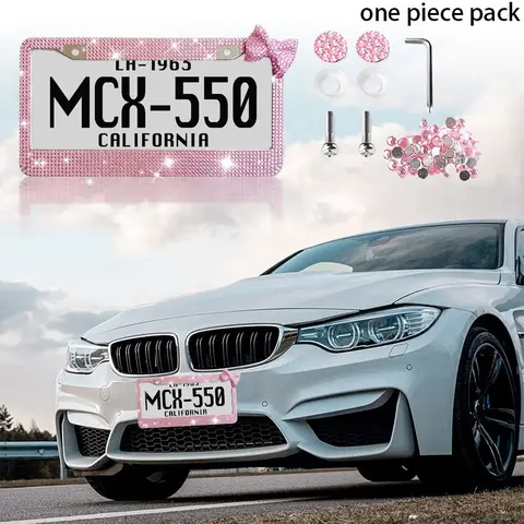 Bow Rhinestone Us License Plate Frame, Flashing Automotive Car Number Plate Holder for Usa Canada Mexico, Holiday Decorations, New Car Birthday Gift