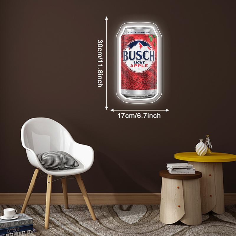 Beer Can Neon Light with Printed Apple Pattern, Wall Hanging, Neon Sign, Dimmable Glow Bar Art Neon Light, USB Powered, Suitable for Kitchen, Restaurant, Club, Man Cave, Beer Party