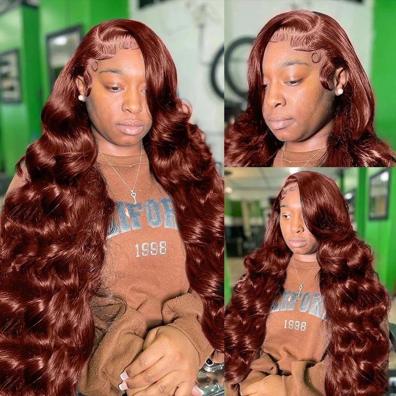 Bling Hair Reddish Brown Body Wave 13x4 13x6 Hd Lace Frontal Human Hair Wig Brazilian Wavy Pre Plucked Color Wig for Black Women with Baby Hair 34inch