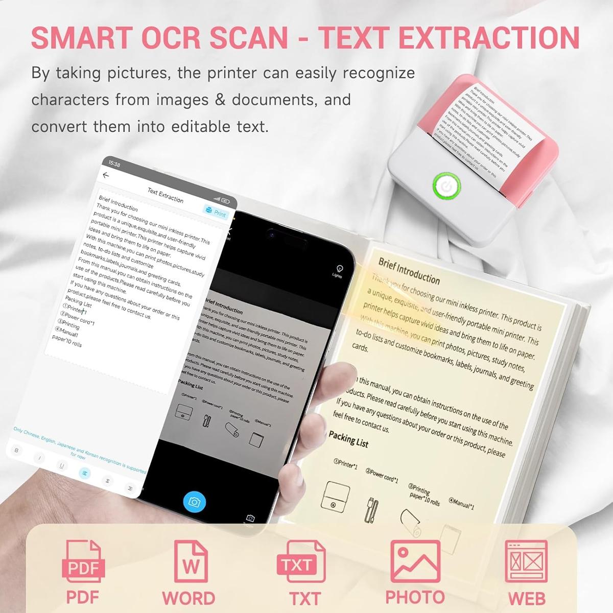 Mini Sticker Printer, Portable Inkless Sticker Maker, Pocket Photo Printer, Thermal Printer Label Maker with 10 rolls Paper, Portable Handheld Printer, for Pictures, Photos, Journals, DIY, Compatible With IOS&Android