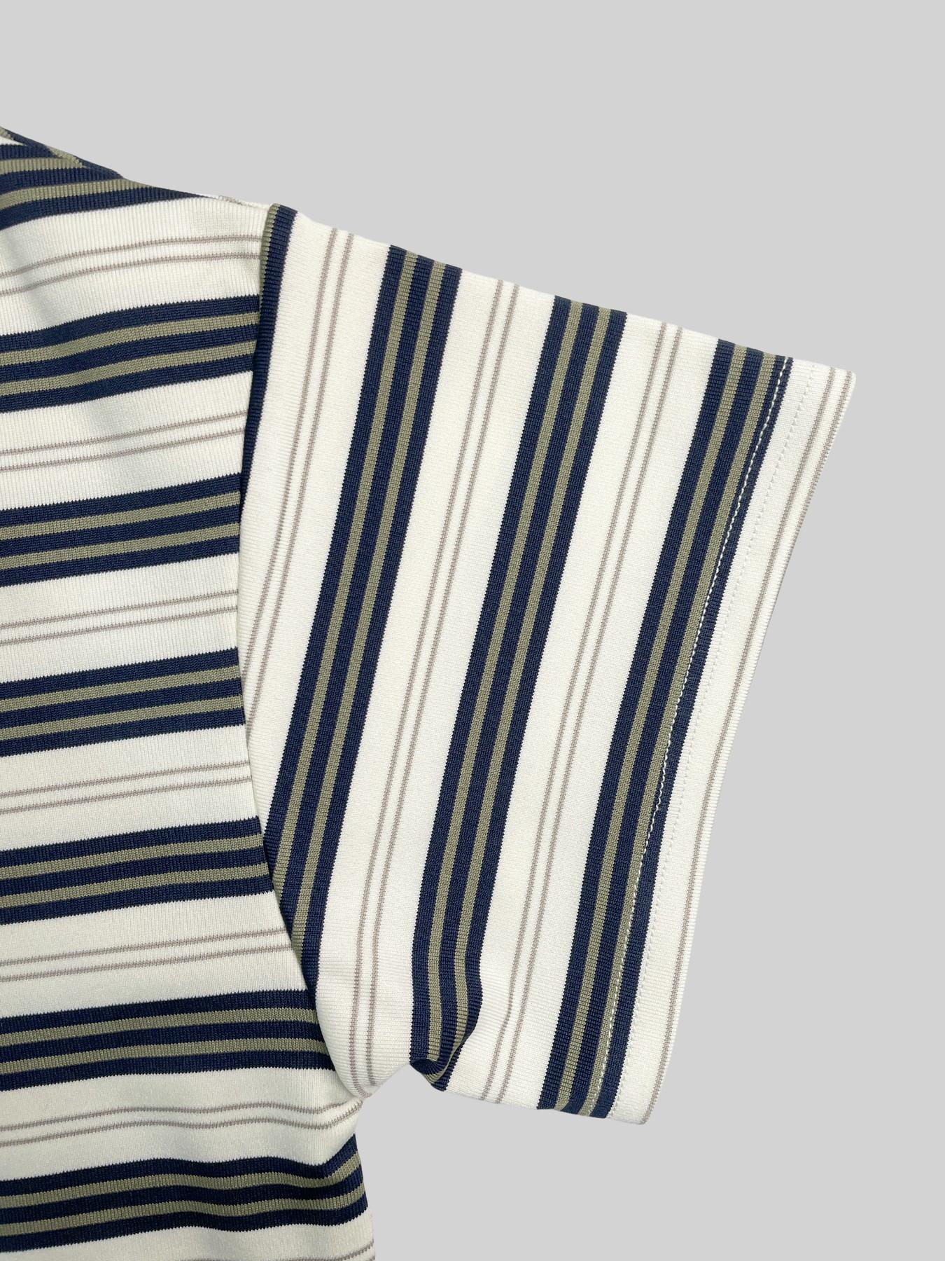 Striped Oversized Round Neck Short Summer Tee with Contrast Neckline, Effortlessly Cool Casual Chic Everyday Top Fit