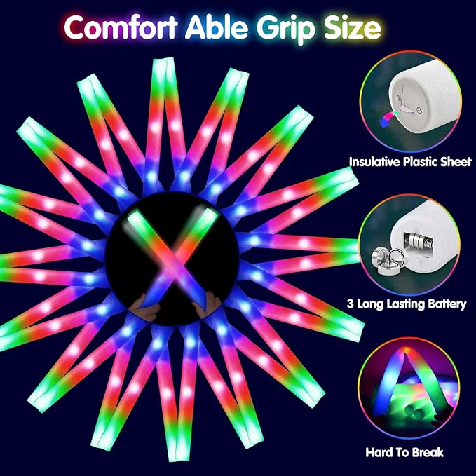 67pcs  LED foam glow sticks - multi color flashing mode, battery powered Christmas Party Gift, Outdoor Glow Party Supplies in the Dark, Glow Party Suitable for Adults, Glow Party Gift, Holiday Carnival, Birthday Party