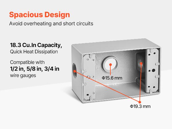 VEVOR Outdoor Electrical Box, 4.5x 2.8x 2 in, Weatherproof Outlet Junction Box, Suitable 1/2-Inch or 3/4-Inch Electrical Conduit, 18.3 Cu. In Large Capacity Plug Receptacle Protector, 4PCS, Gray