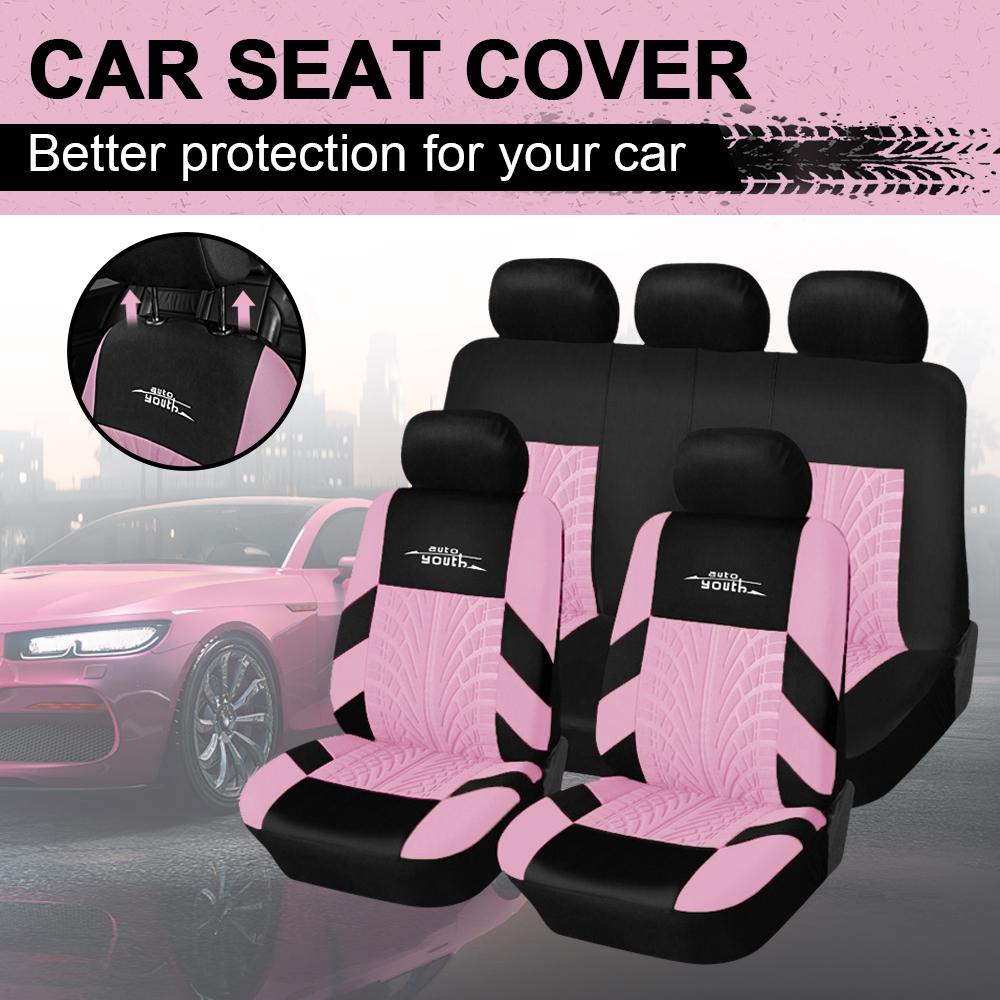 5-Seater Cute Car Seat Covers Universal, Fabric Stylish Car Seat Protectors for Front & Rear Seats, Airbag Compatible, Fits Most Cars SUVs & More, Car Interior Accessories