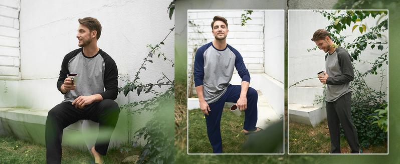 DAVID ARCHY Mens Pajamas Set - Soft Pajama Set for Men 2 Piece Long Sleeve Pajamas for Men Cotton Mens Pjs Sets with Pockets Pants Top FathersDayGift