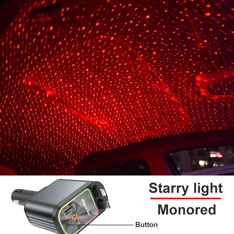 W&O 4-in-1 Retractable Car Charger - Fast Charging, Star Projector, Starlight Headliner, Lightning/Type-C, 2 USB Ports, Compatible with iPhone 15/14/13/12/11, Galaxy, Pixel, Compact and Portable Design