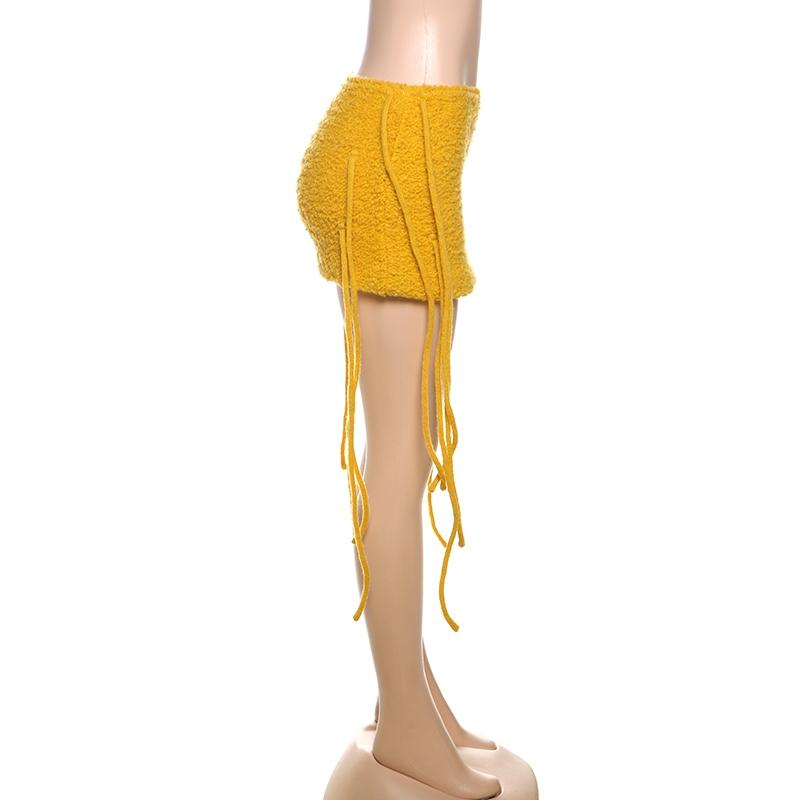 DOUCIU Summer Trend Street Hip-Hop All-Match Cute Tight Sexy Hot Retro Women'S Thin Solid Color Simple Woolen Short Skirt Street Fashion Skirt