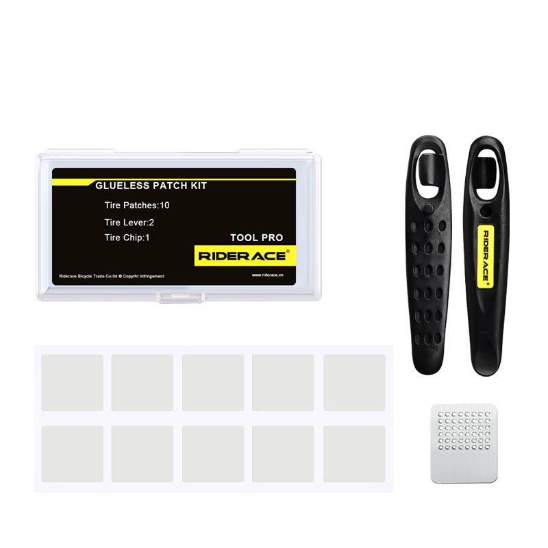 10-Piece Patch Kit with Tire Levers & Rasp for Glueless Mountain Bike Repair