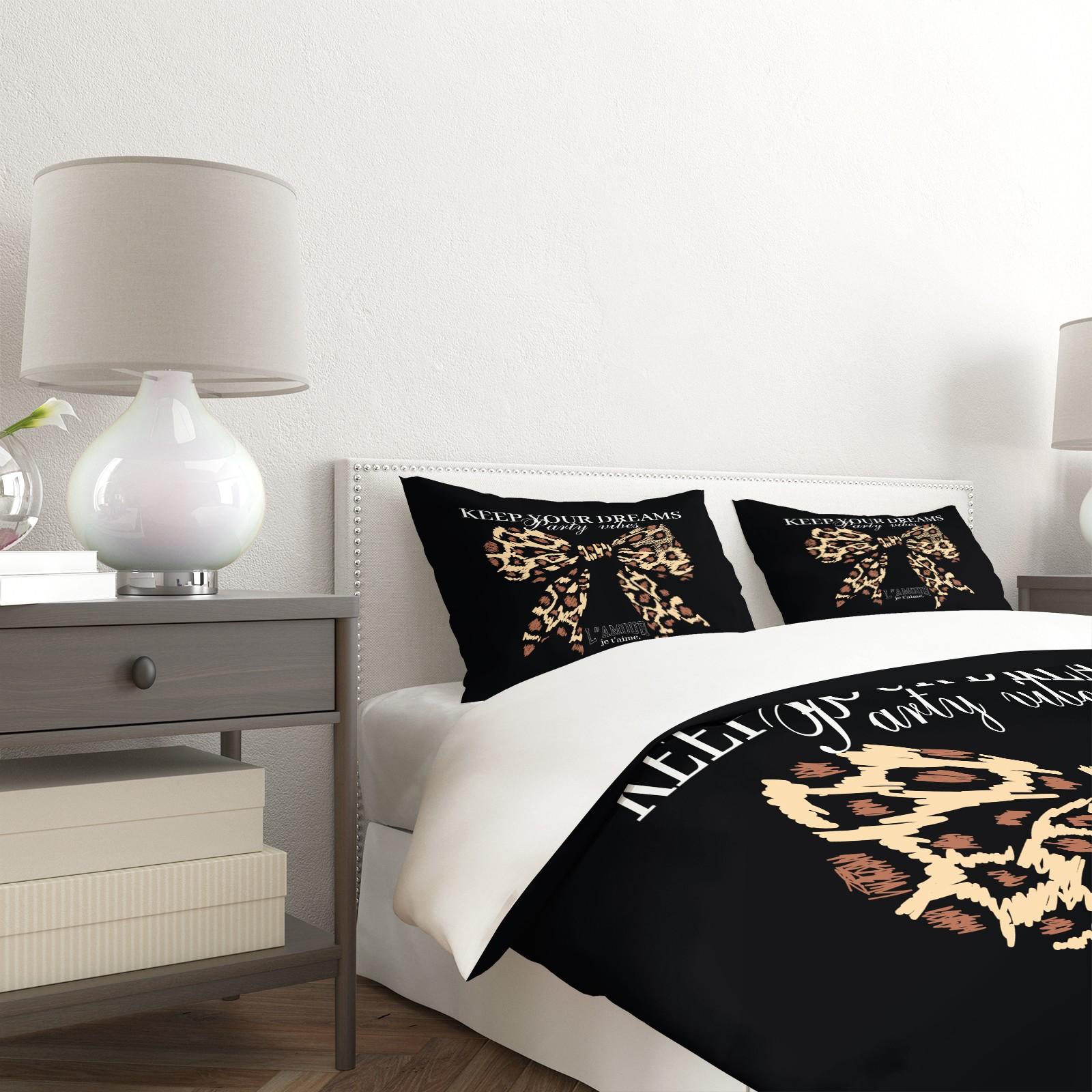 Leopard bow pattern duvet cover set, soft and durable bedding set, contains 1 duvet cover and 1 or 2 pillowcases, daily holiday birthday gift bedroom decoration for children and adults