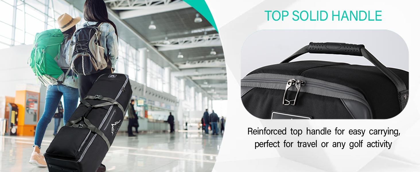 GoHimal Golf Travel Bag with Adjustable Support Rod, 900D Heavy Duty Oxford Fabric Golf Travel Case for Airlines with Wheels