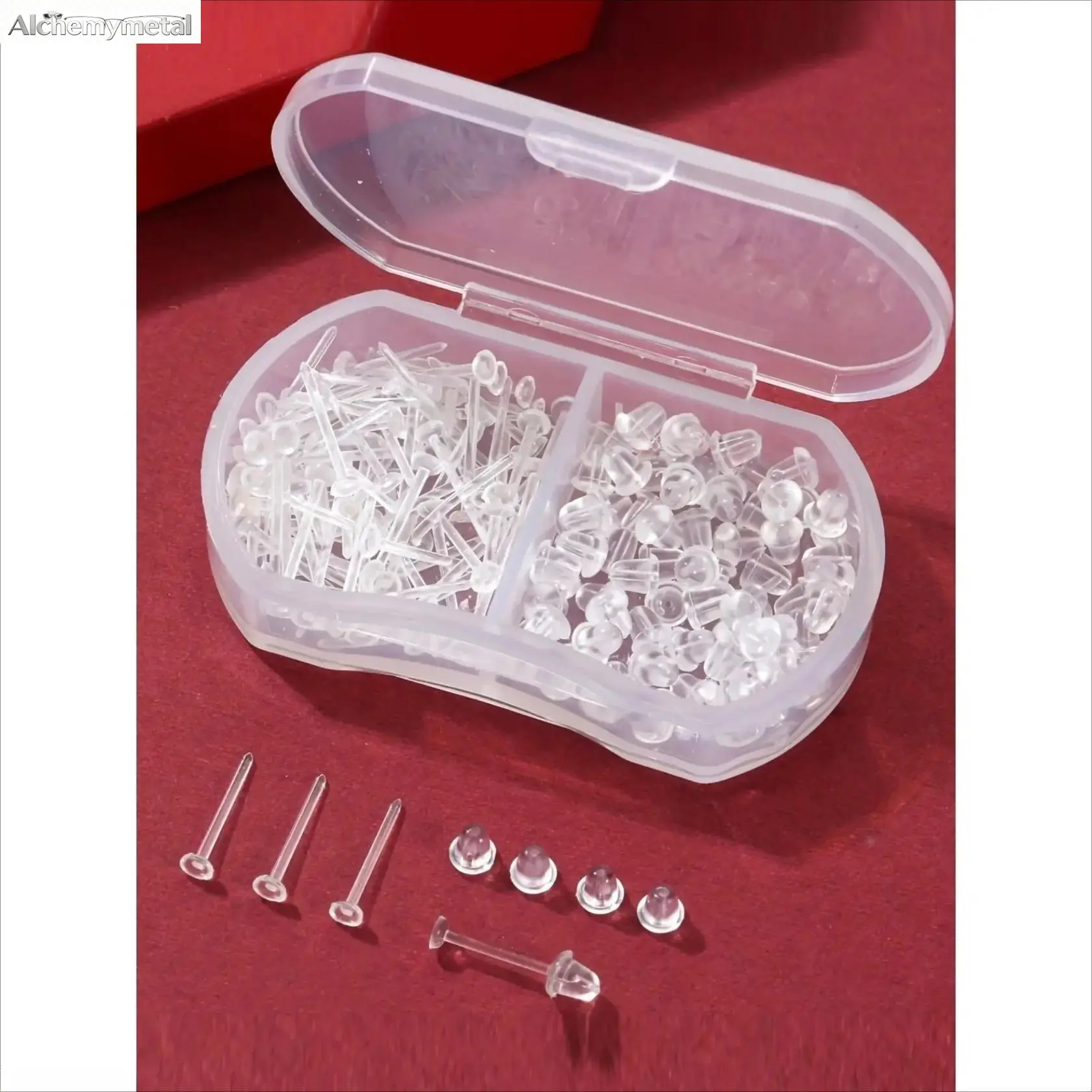 Unisex 200pcs Flat Invisible Plastic-Silicone-Rubber Studs - Costume Jewelry Ear Accessories, All-Seasons Box Pack, Ideal for Outdoor Sports & Work, Teeth Retainer Set, Wooden Mini Puzzle, Portable Pine Cone Dustpan Jump Square Pan
