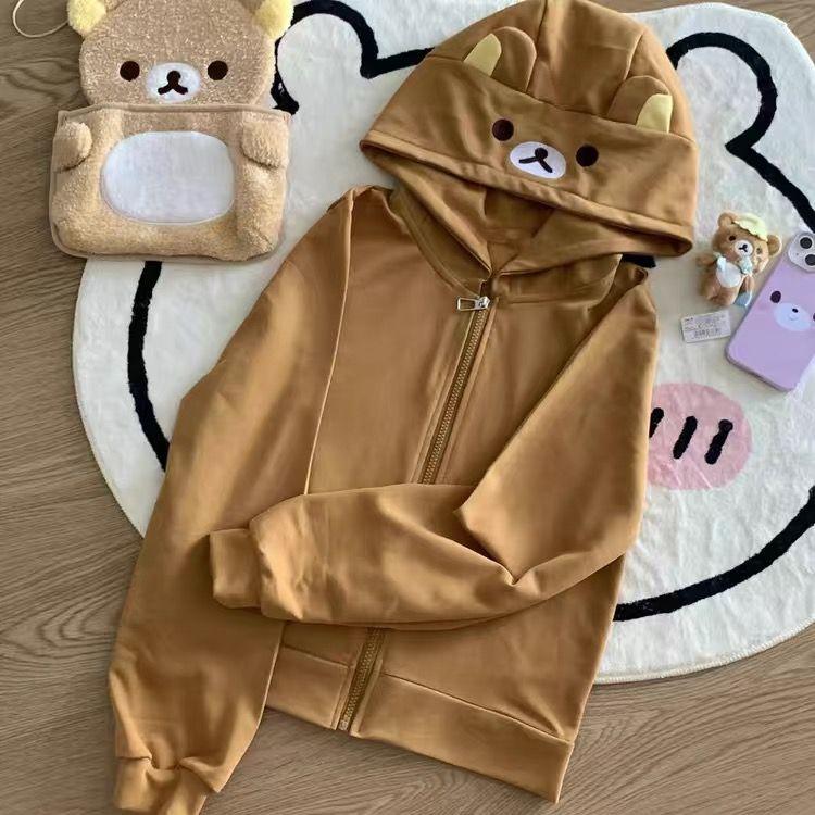 Spring Summer New Cute Bear Ears Zip Up Hoodie Japanese Sweet Girl Casual Loose Sweatshirt Women Cardigan Anime Hoodie Y2k Top