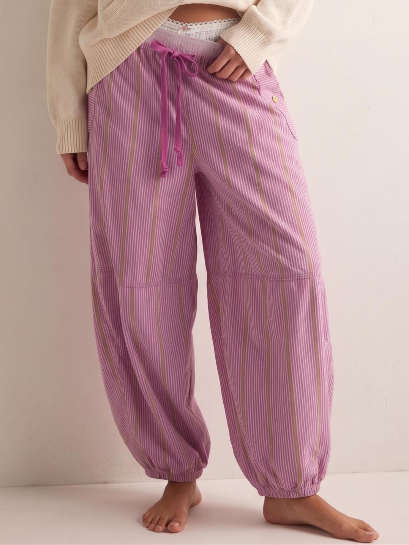Striped Wide Leg Pants, pumpkin pants,Millennial Style Loose Fit Drawstring Waist, Vintage Beach Vacation Streetwear for Women, All Seasons