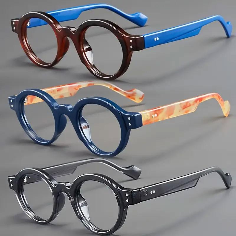 3PCS men's and women's classic retro round rice nail trendy high-definition reading glasses, Reading eyeglasses - PC material,+1.0 to+4.0 degrees, lightweight and durable