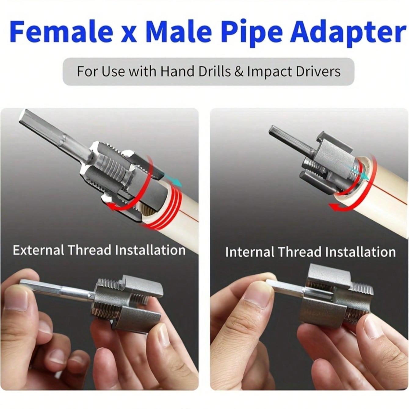 2pcs Internal & External Thread Tool Set, Dual Function Pipe Thread Cutter, Compatible with Electric Drill, Hex Shank Drill, PVC Plastic Repair Kit Hardware, Diy Tools