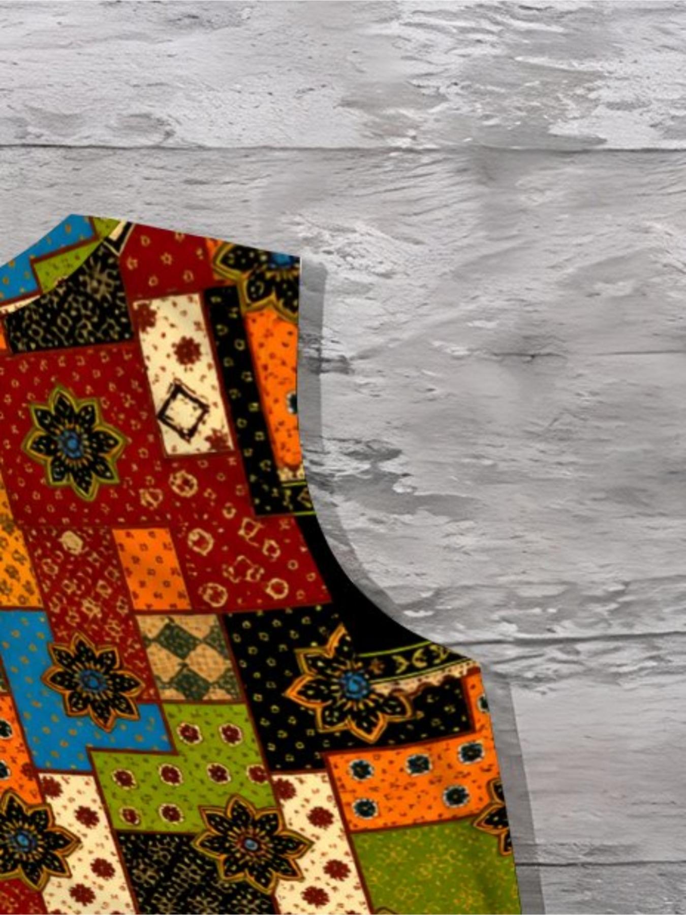 Men's Ethnic Patchwork Print Sleeveless Summer Casual Set