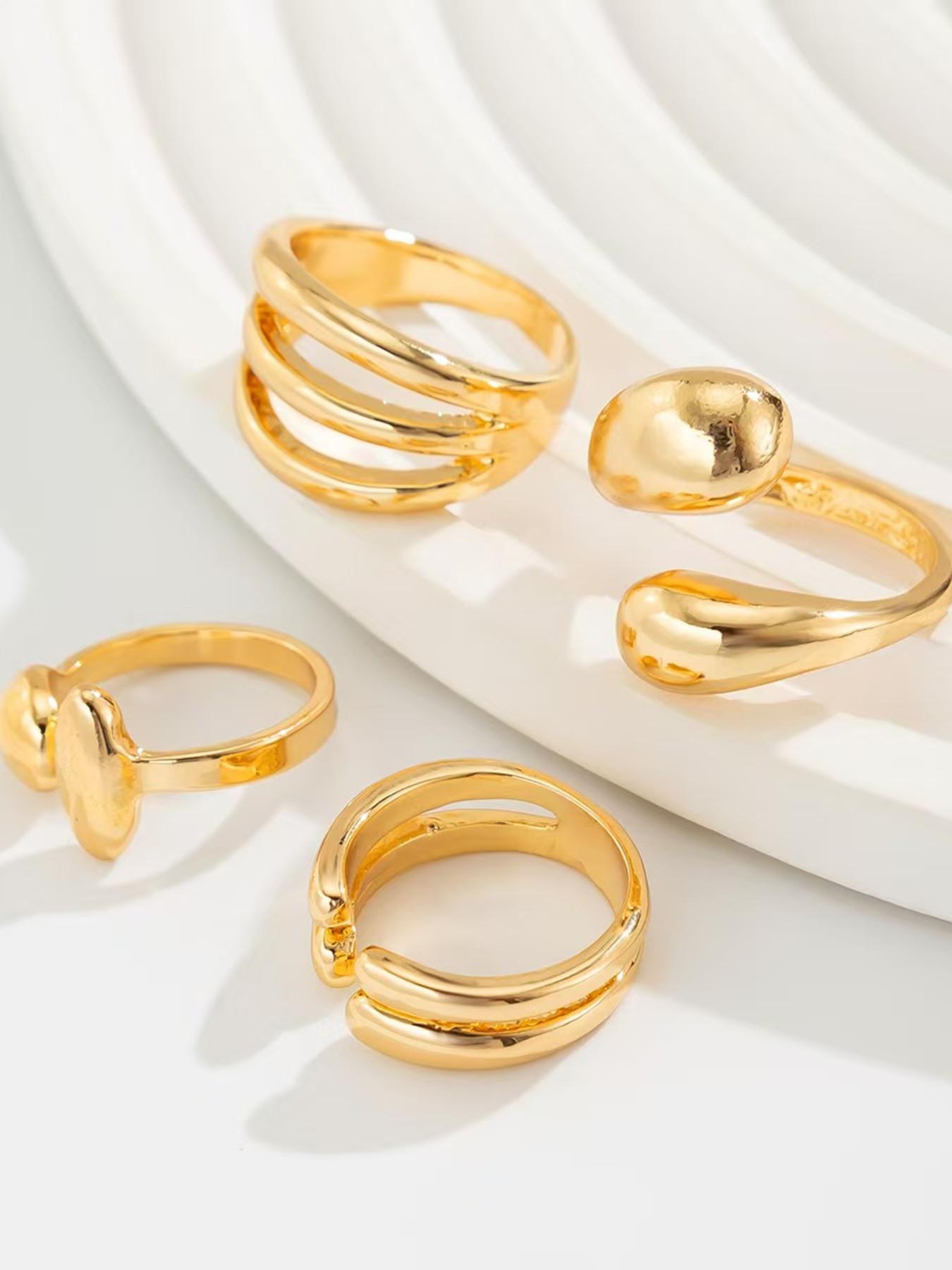 Women's Hip-Hop Style Geometric Joint Ring Set, Solid Pattern Sexy Jewelry, Four-Piece Kit, Zinc Alloy Material, All-Season Accessory