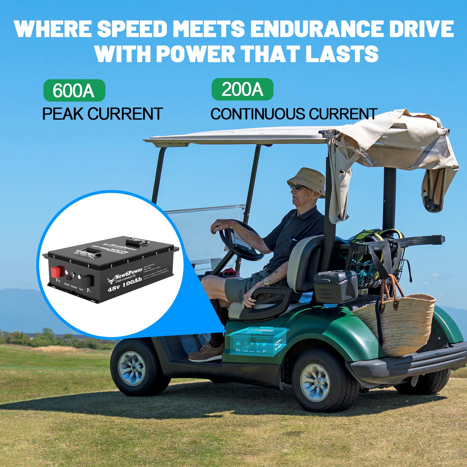 48V 100Ah Golf Cart LiFePO4 Battery with APP & Chager & Monitor, 10KW Continuous Power Lithium Battery with 200A BMS, Up to 10000+ Rechargeable Cycles, Perfect for golf cart
